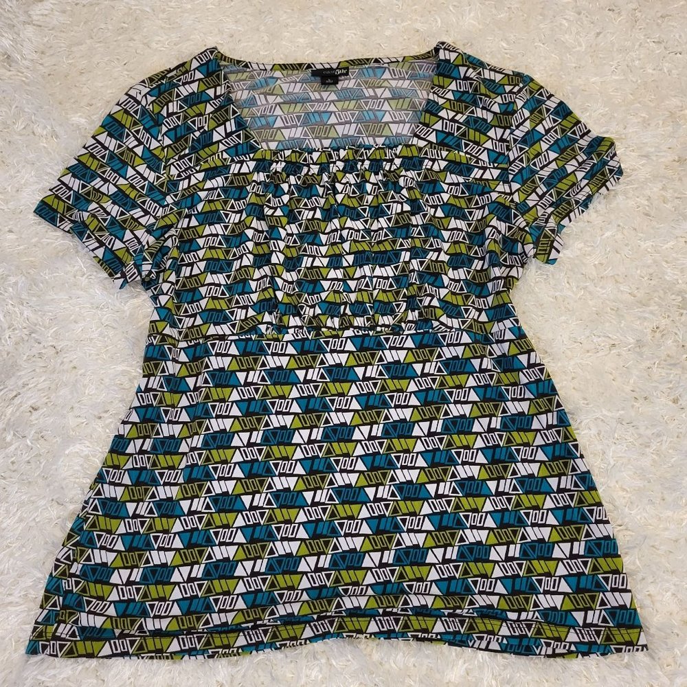 East 5th Women's Blouse, Blue Green WhiteColorful, Large